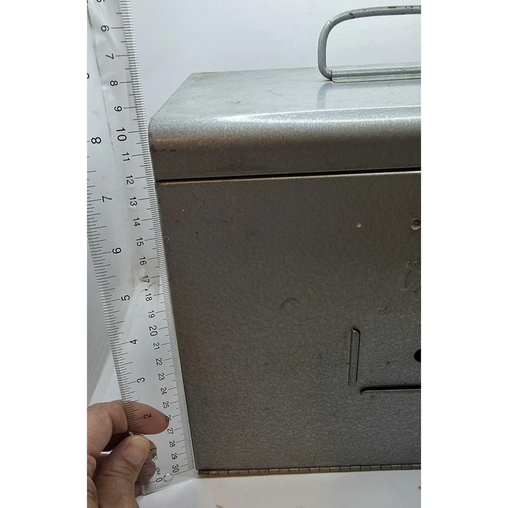 Vintage Brumberger Metal Slide Storage Case Gray Hammered Finish 3-Shelf Box